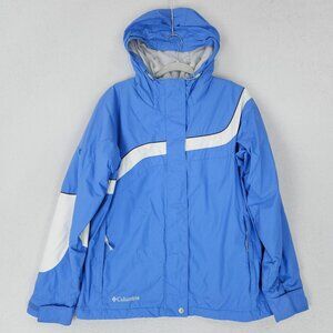 Columbia Jacket Womens Large Blue White Hooded Water Resistant Ski Casual